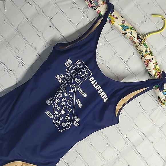 Old Navy California State Outline One Piece Navy Blue Bathing Suit Swim Womens S - Picture 6 of 17